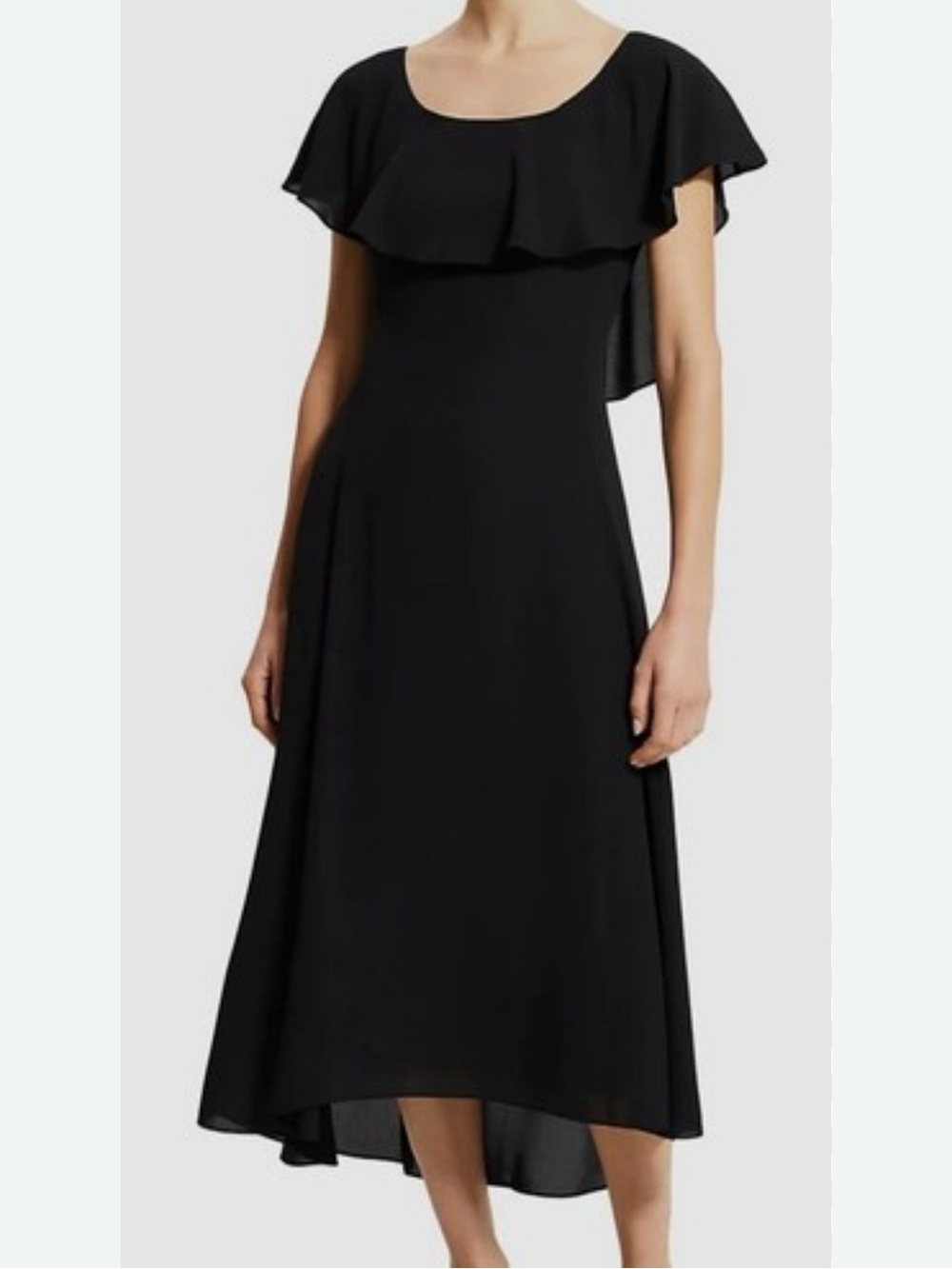 Black Ruffle-Shoulder Midi Dress